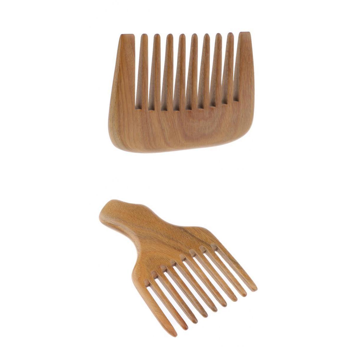 2x Natural Wood Wide Tooth Comb Detangler Brush Anti Static Green Sandalwood