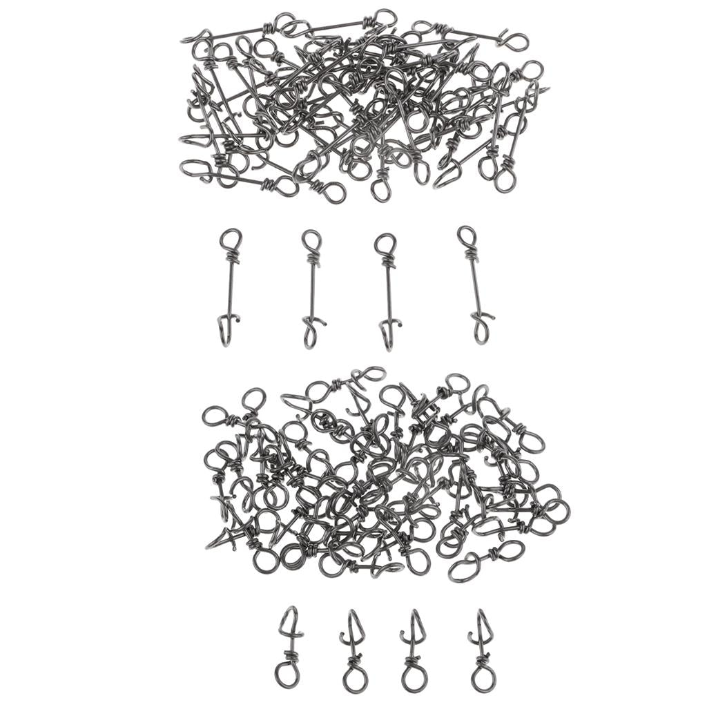 100pcs Stainless Steel Black Quick Lock Fishing Snap Clip Swivel Connector