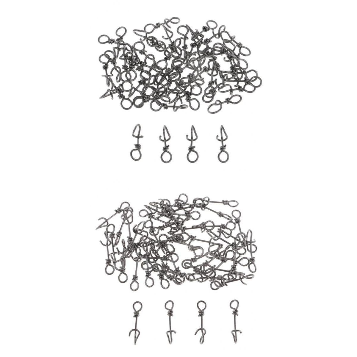 100 Pieces Stainless Steel Quick Lock Fishing Snaps Clip Swivel Connector