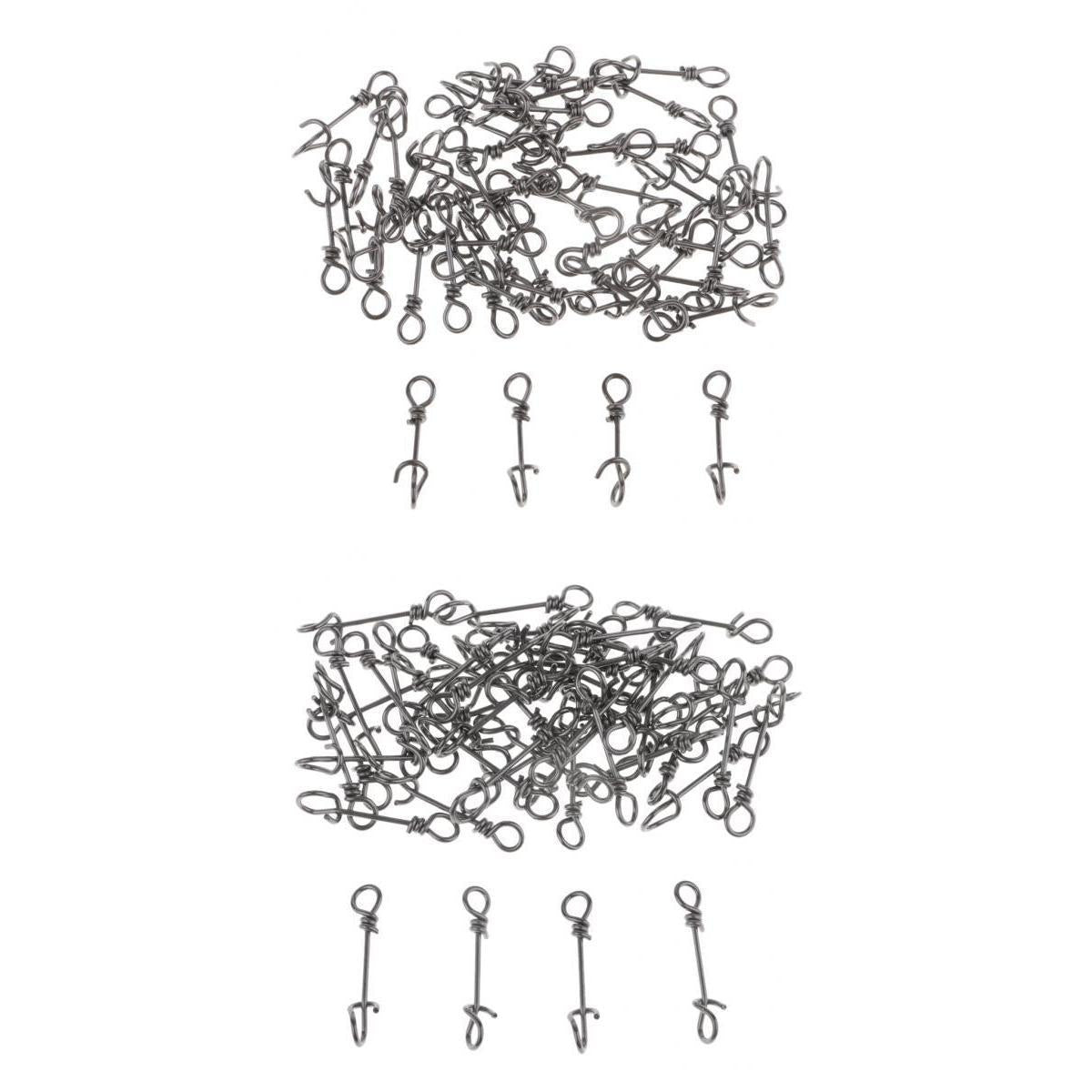 100 Pieces Stainless Steel Quick Lock Fishing Snap Clip Swivels Connectors
