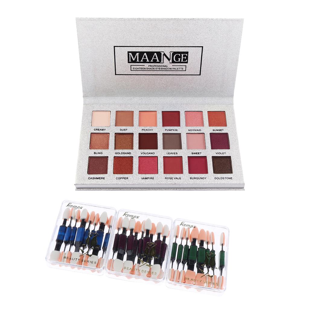 18 Colors Eyshadow Makeup Palette Matte Shimmer+Disposable Sponge Brush Sets