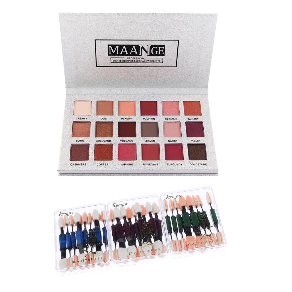 18 Colors Eyshadow Makeup Palette Matte Shimmer+Disposable Sponge Brush Sets
