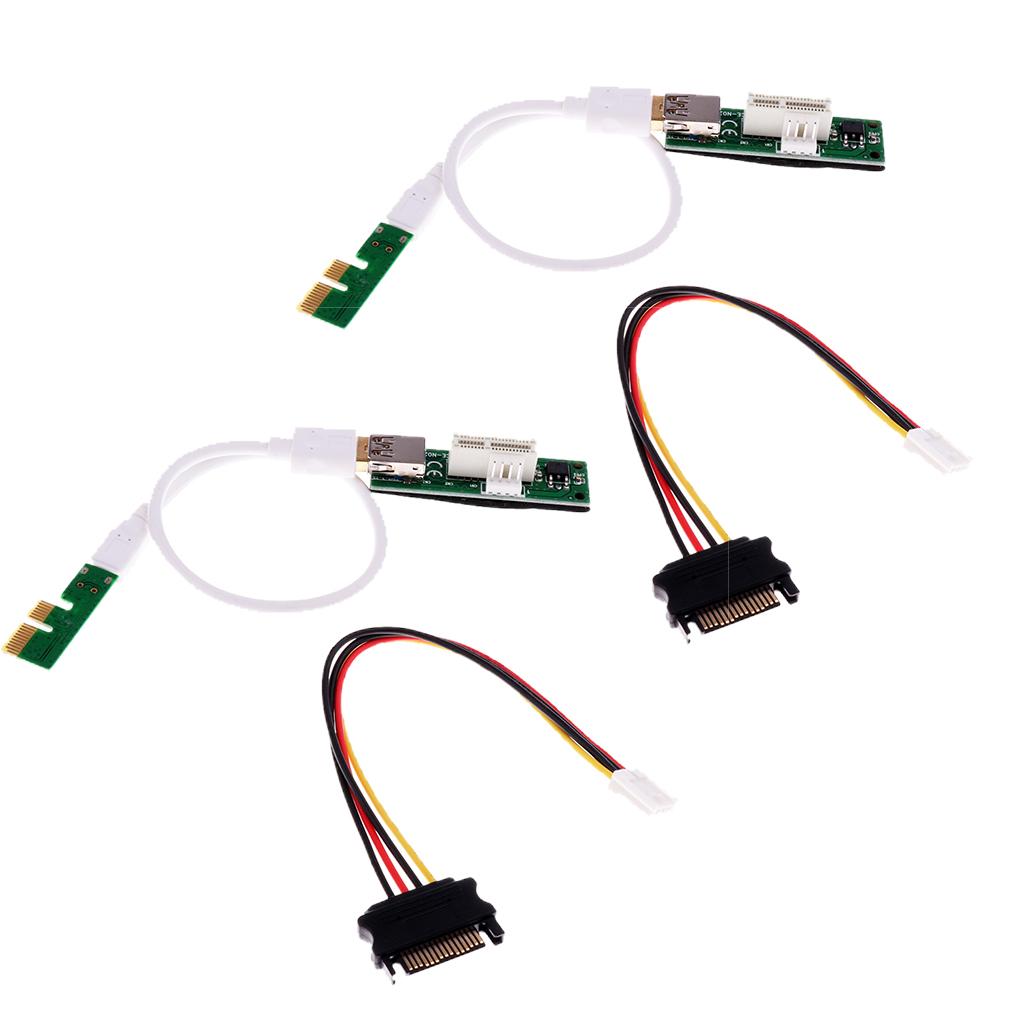 2x Extender Cable 4pin PCI-E Express Extension 1x Riser Card USB Powered