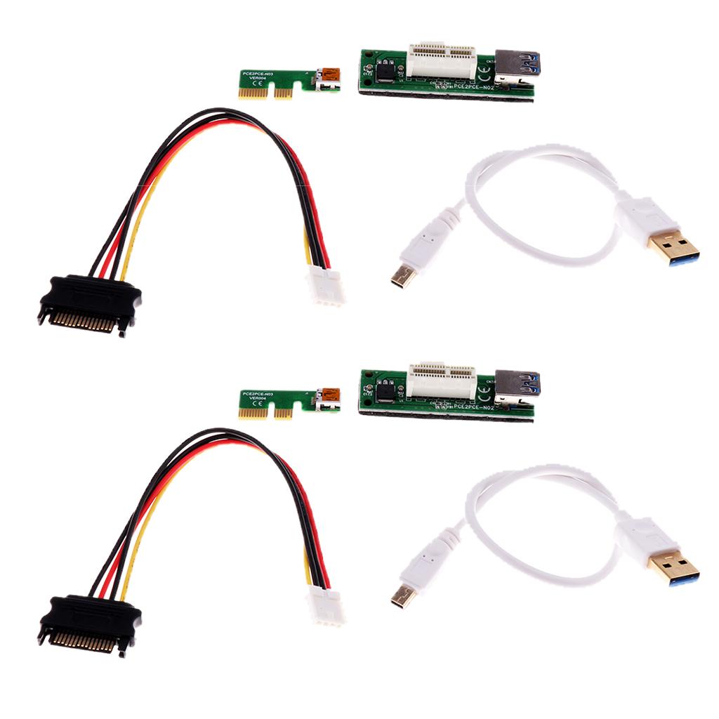 2x Extender Cable 4pin PCI-E Express Extension 1x Riser Card USB Powered
