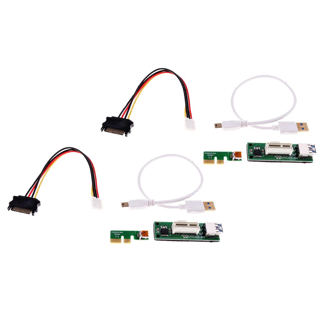 2x Extender Cable 4pin PCI-E Express Extension 1x Riser Card USB Powered
