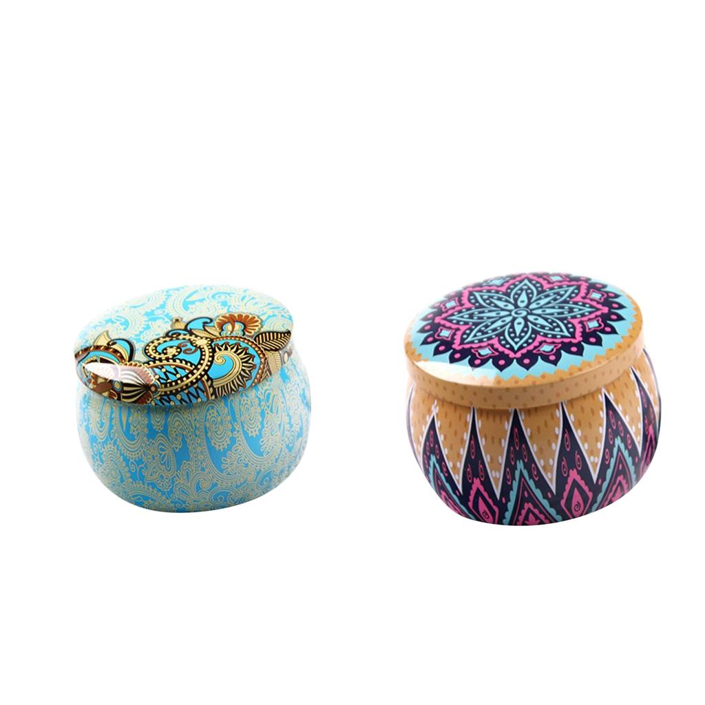 2Pcs Tinplate Bohemia Box Cookies Baking Candy Storage Jar Wrapping Glass