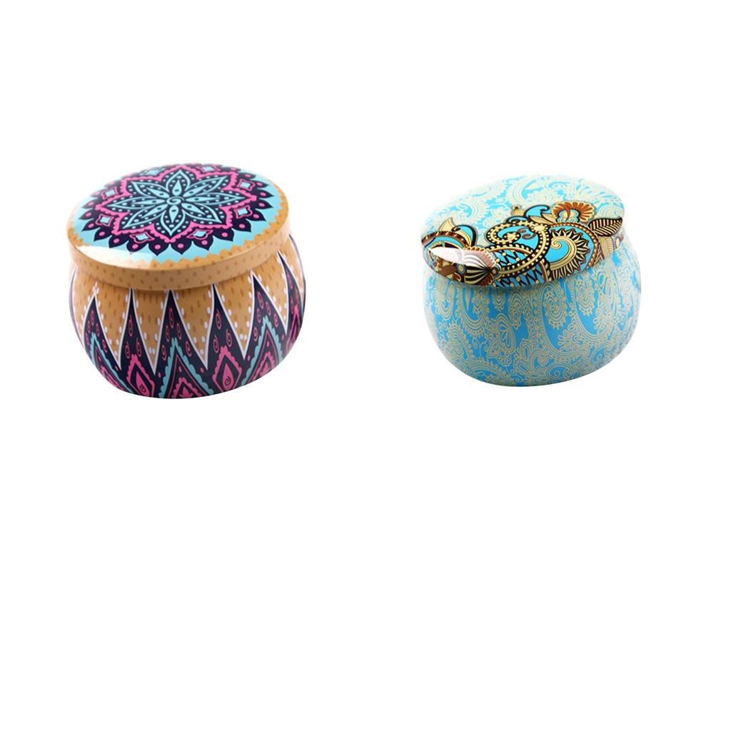 2Pcs Tinplate Bohemia Box Cookies Baking Candy Storage Jar Wrapping Glass