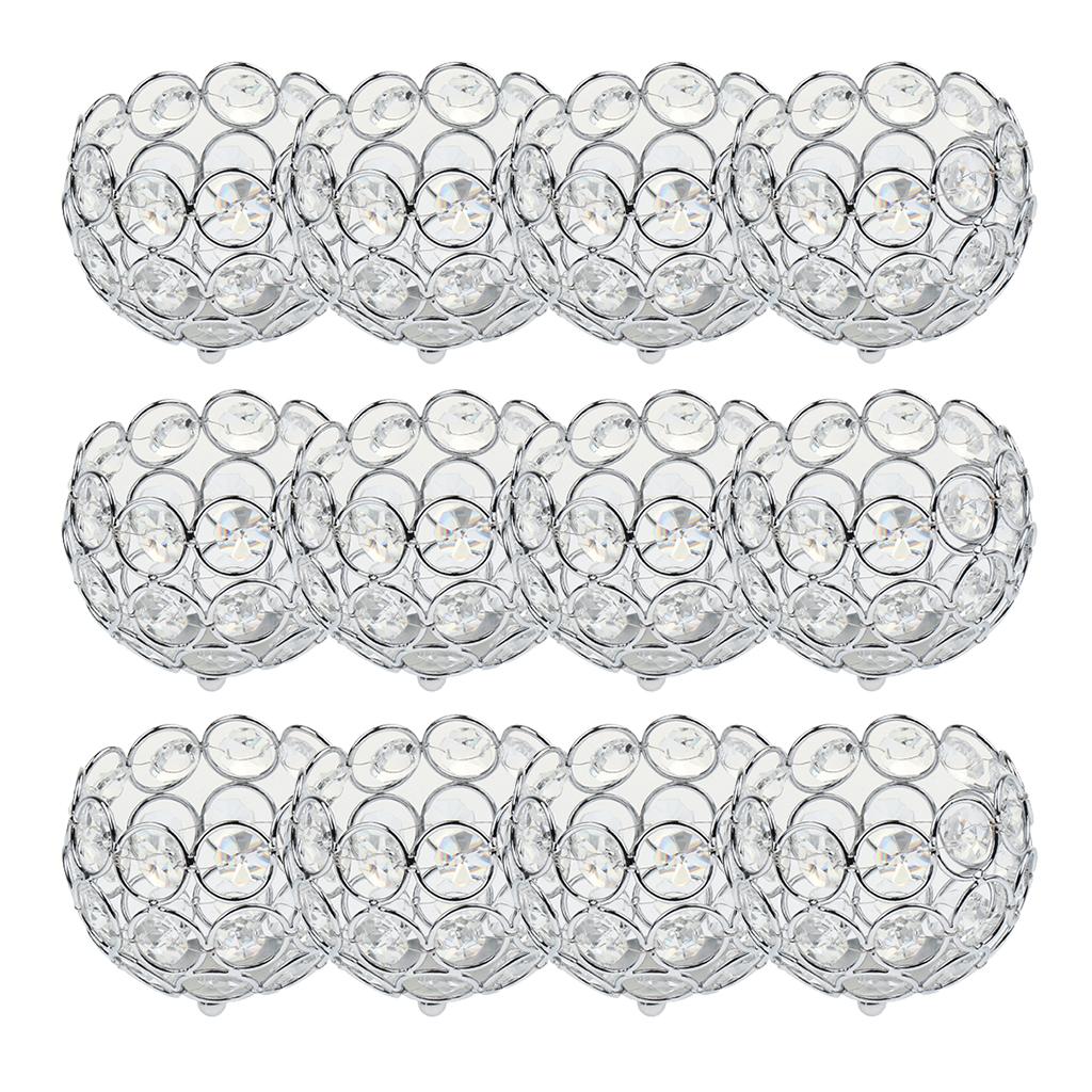 12 Pieces Crystal Candle Holder Banquet Tabletop Candlestick Silver