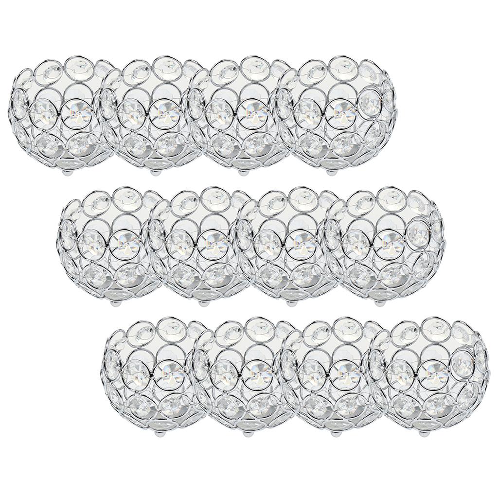 12 Pieces Crystal Candle Holder Banquet Tabletop Candlestick Silver