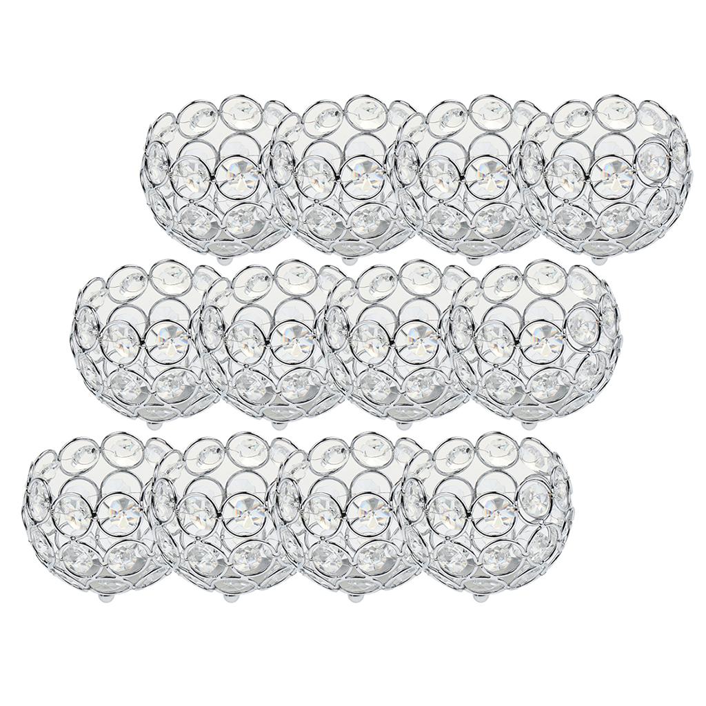 12 Pieces Crystal Candle Holder Banquet Tabletop Candlestick Silver