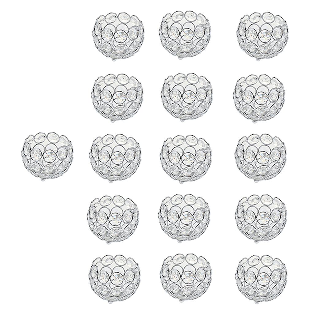 16 Pieces Crystal Candle Holder Banquet Tabletop Candlestick Silver