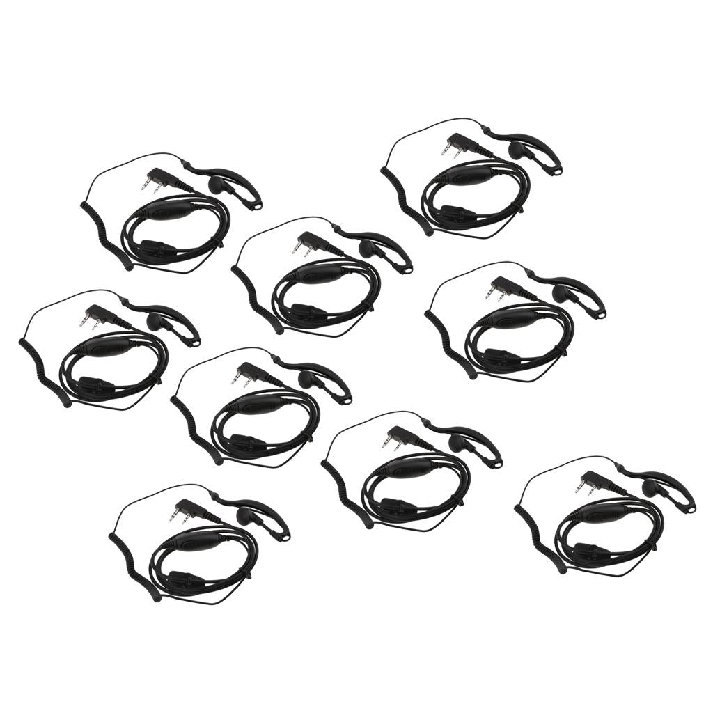 2 Pin 2 Way Radio Earpiece with Mic PTT Reel Earhanger Headphones 10pcs