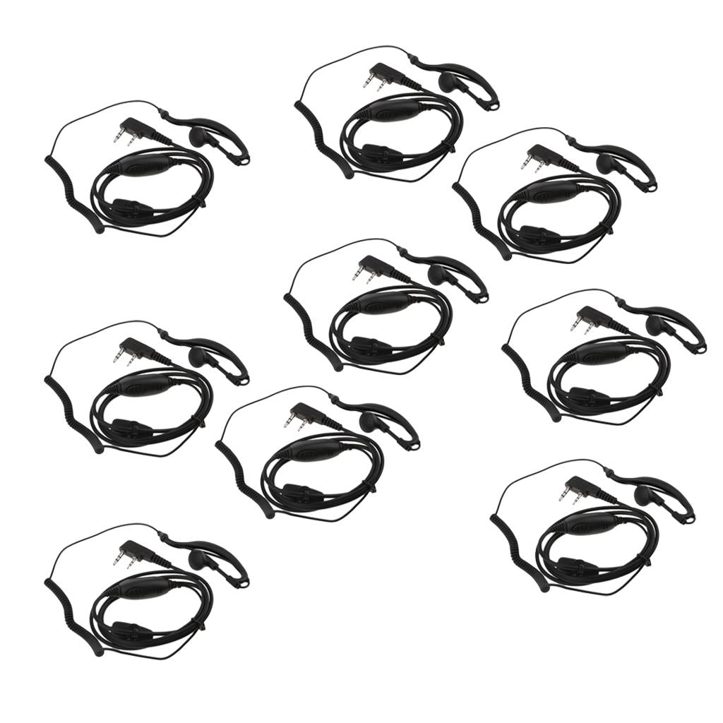 2 Pin 2 Way Radio Earpiece with Mic PTT Reel Earhanger Headphones 10pcs