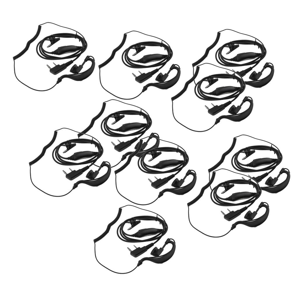2 Pin 2 Way Radio Earpiece with Mic PTT Reel Earhanger Headphones 10pcs