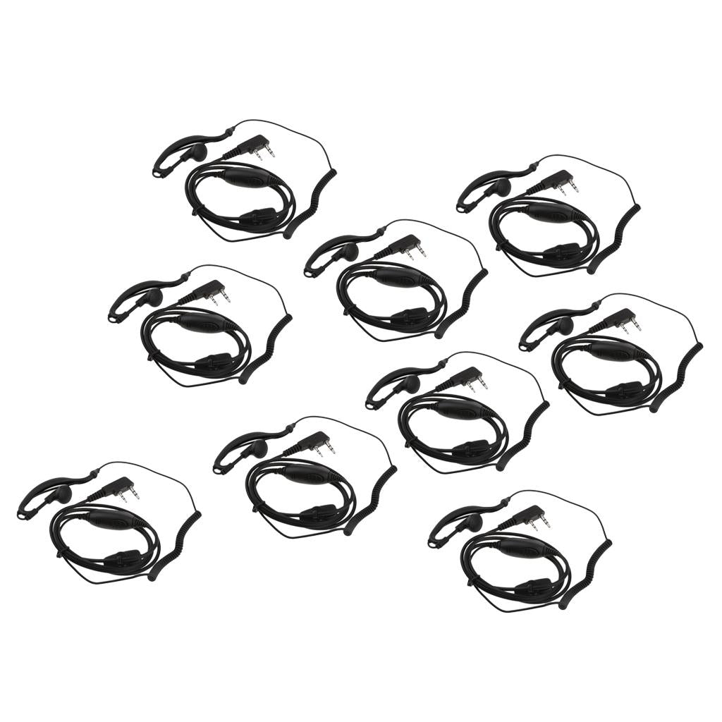 2 Pin 2 Way Radio Earpiece with Mic PTT Reel Earhanger Headphones 10pcs