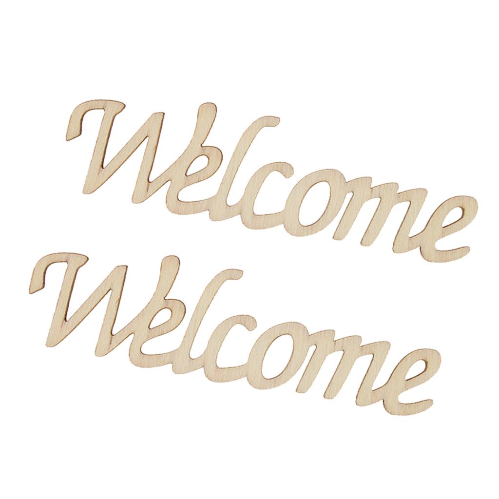 2pcs Welcome Wooden Craft Cut Pieces Card Making DIY Art Home Wall Decor