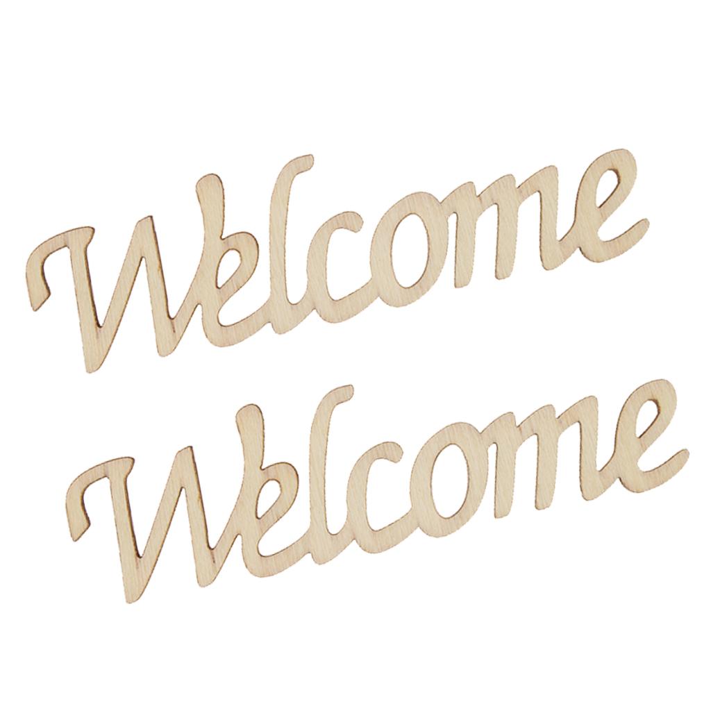 2pcs Welcome Wooden Craft Cut Pieces Card Making DIY Art Home Wall Decor