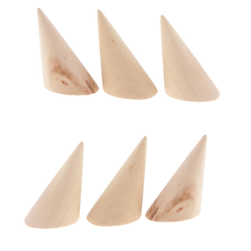 6pcs Unpainted Plain Cone Wooden Ring Jewelry Display Stand Organize Holder