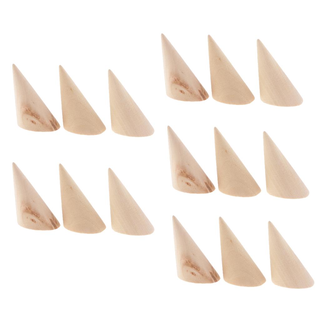 15pcs Unpainted Plain Cone Wooden Ring Jewelry Display Stand Organize Holder