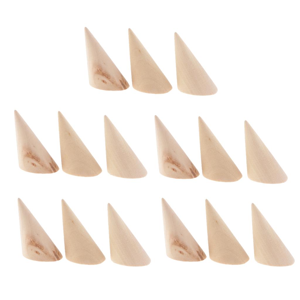 15pcs Unpainted Plain Cone Wooden Ring Jewelry Display Stand Organize Holder
