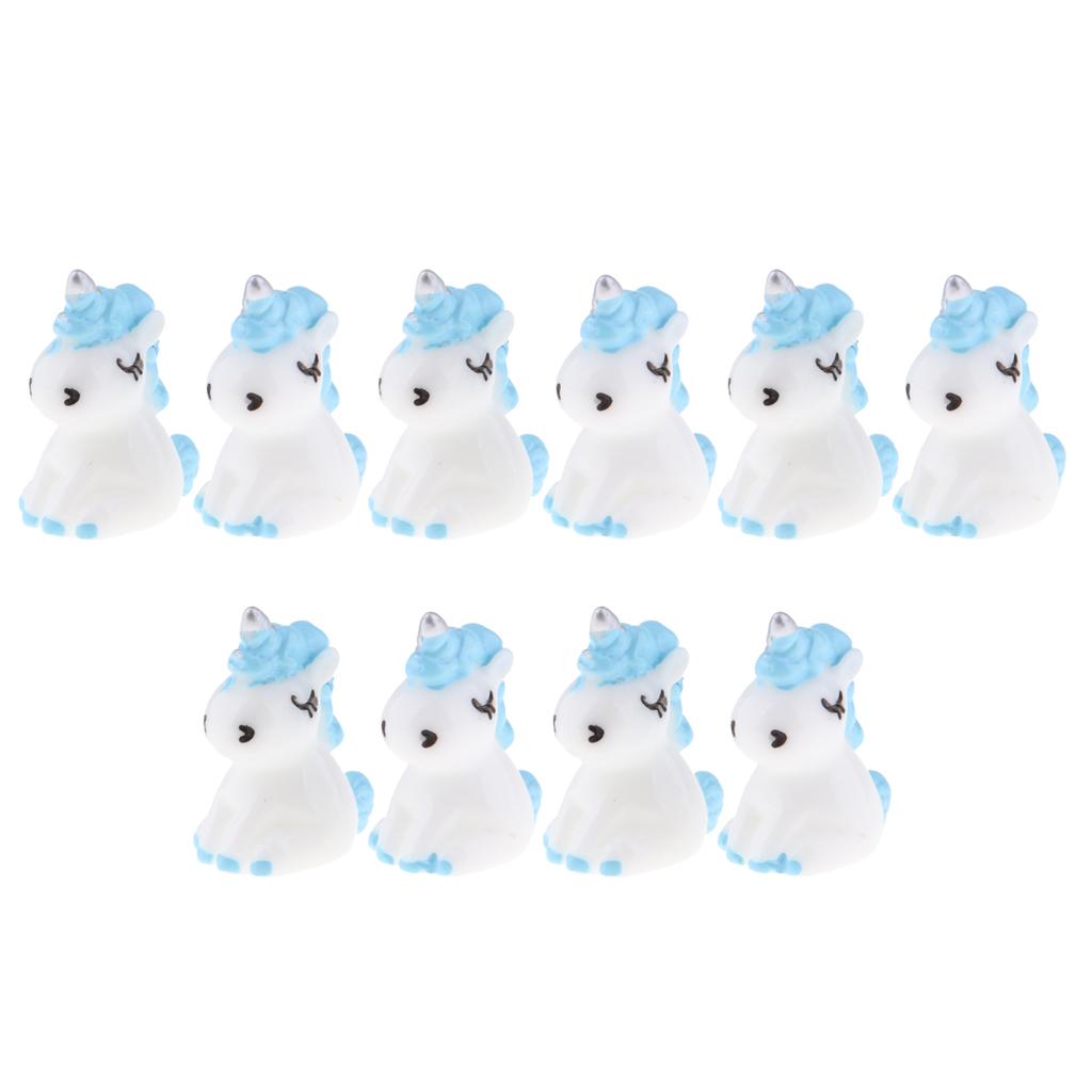 10Pcs Mini Resin Cute Unicorn Statues Miniature Fairy Garden Ornaments Blue