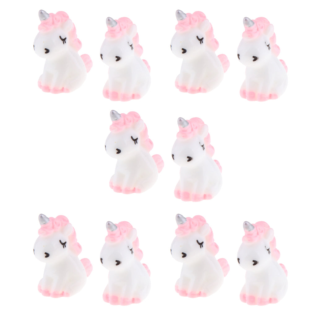 10Pcs Mini Resin Cute Unicorn Statues Miniature Fairy Garden Ornaments Pink