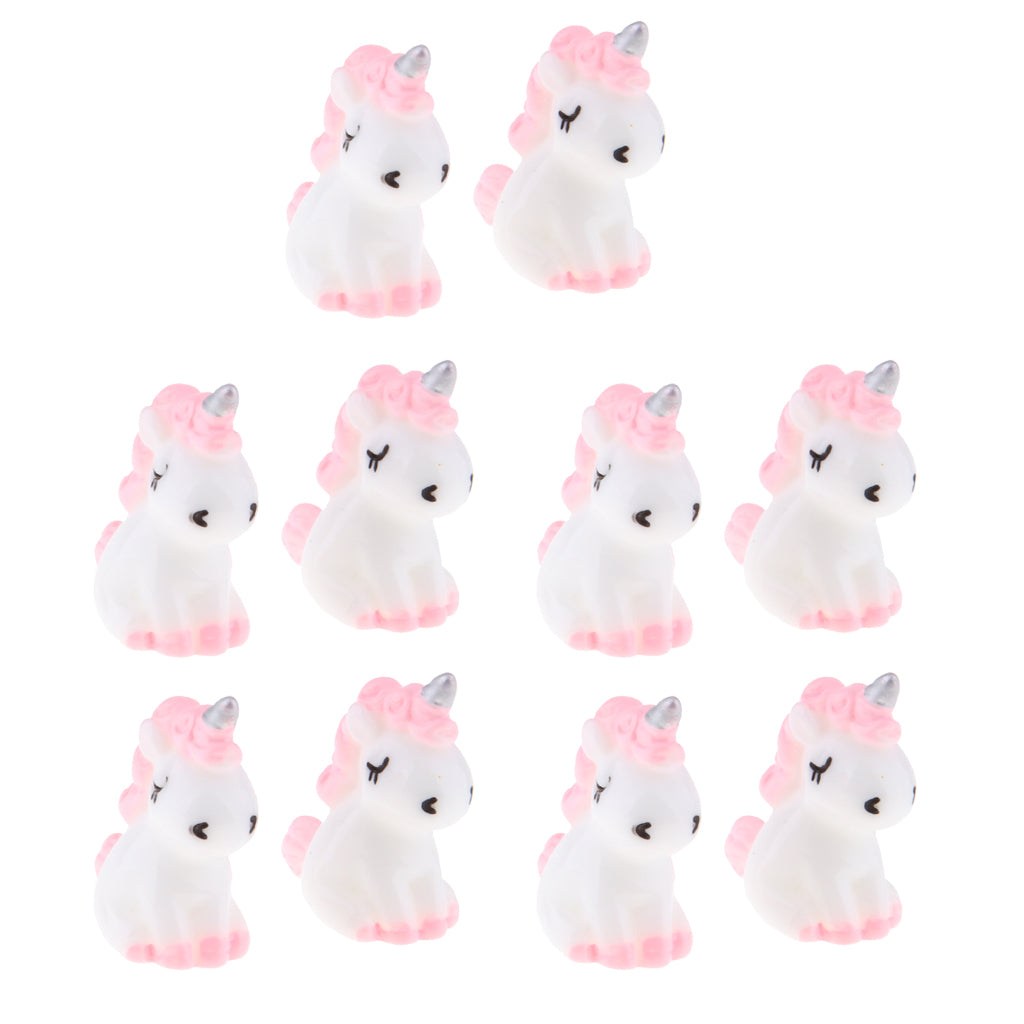 10Pcs Mini Resin Cute Unicorn Statues Miniature Fairy Garden Ornaments Pink
