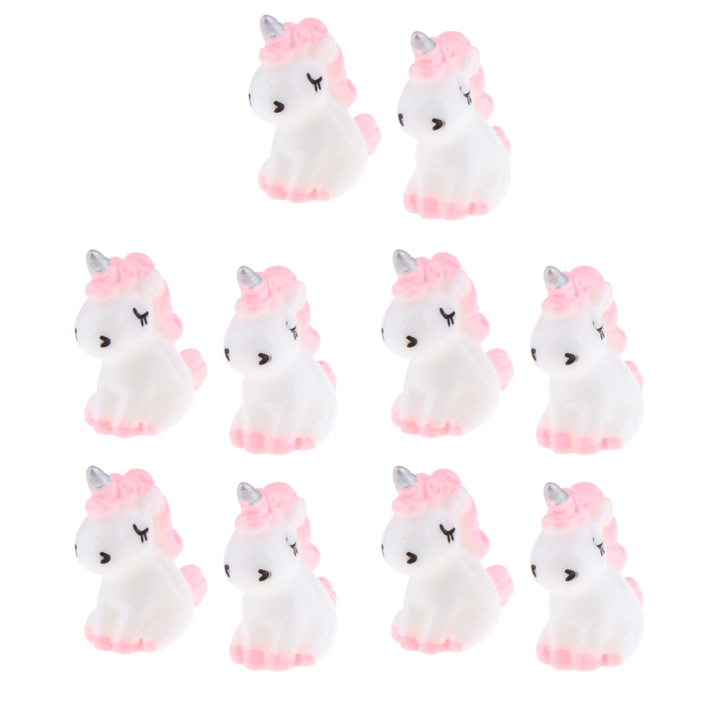 10Pcs Mini Resin Cute Unicorn Statues Miniature Fairy Garden Ornaments Pink