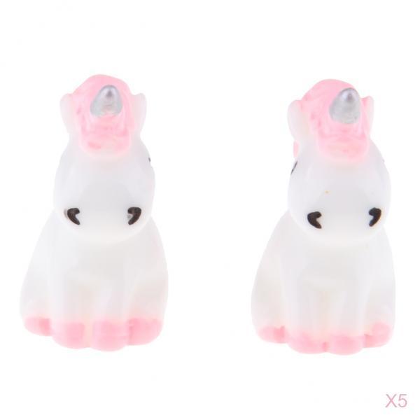 10Pcs Mini Resin Cute Unicorn Statues Miniature Fairy Garden Ornaments Pink