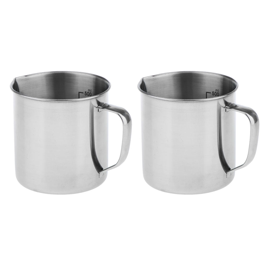 2PCS Stainless Steel Kitchen Handle Water Liquid Measurement Cup Mug 500ml