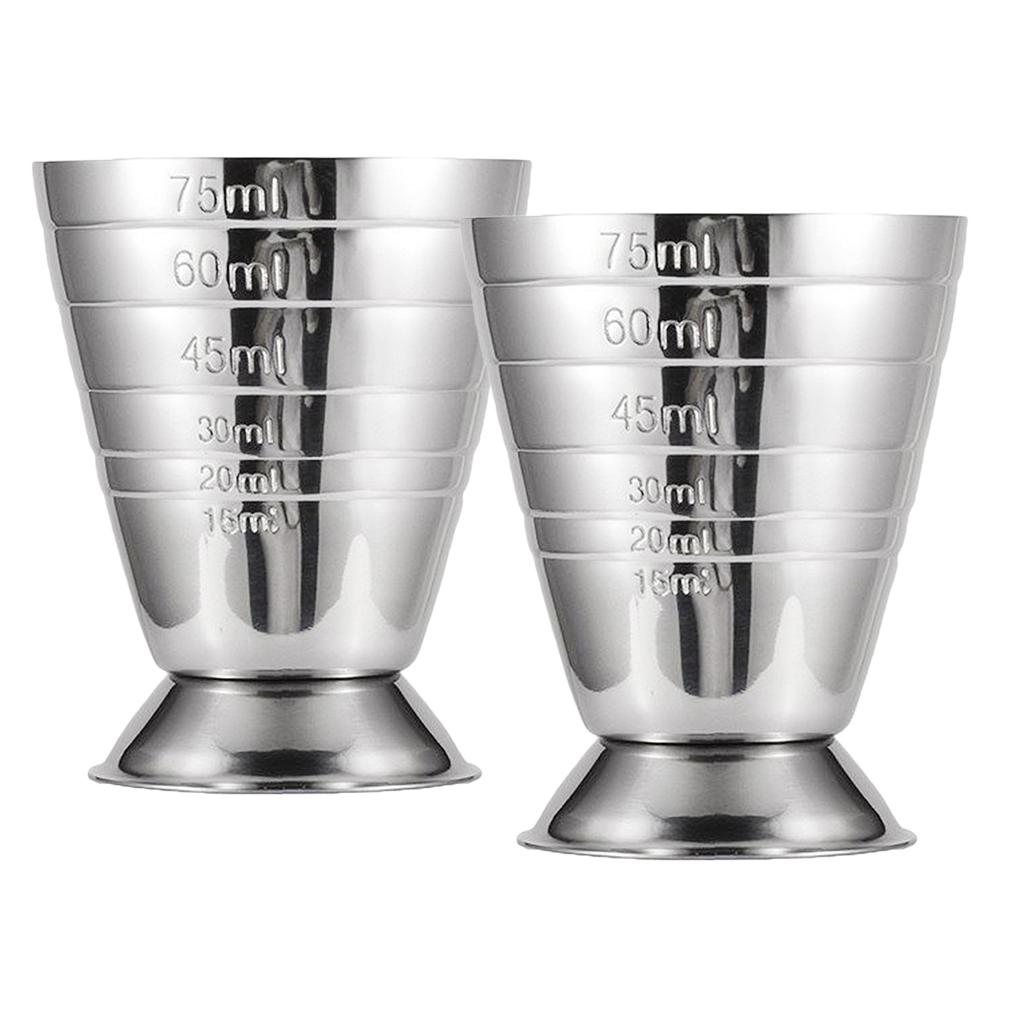 2PCS Precise Bar Jigger Stainless Steel Cocktail Measuring Cup 75ml Silver