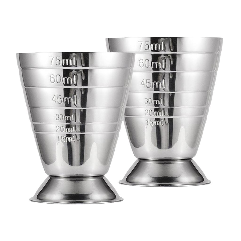 2PCS Precise Bar Jigger Stainless Steel Cocktail Measuring Cup 75ml Silver