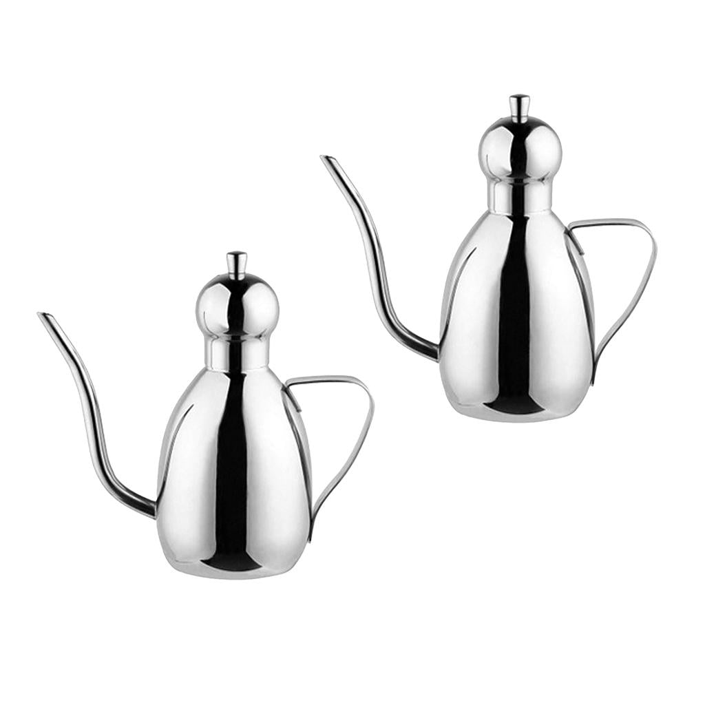 2PCS Stainless Steel Oil Can Drizzly Cruet Bottle Dispenser with Drip 0.6L
