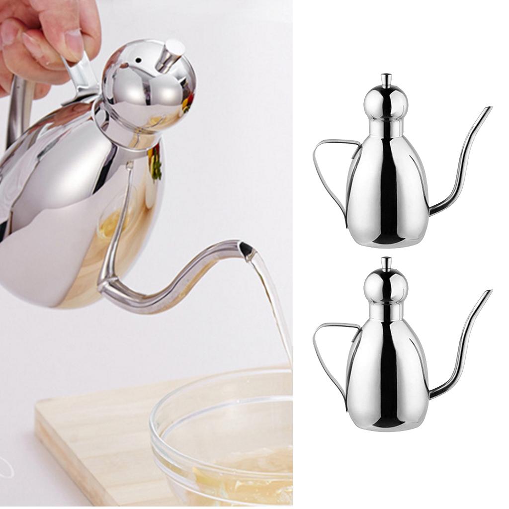 2PCS Stainless Steel Oil Can Drizzly Cruet Bottle Dispenser with Drip 0.6L
