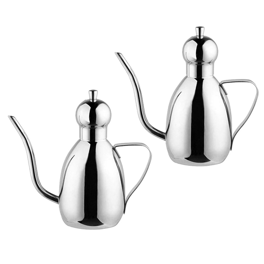 2PCS Stainless Steel Oil Can Drizzly Cruet Bottle Dispenser with Drip 0.35L