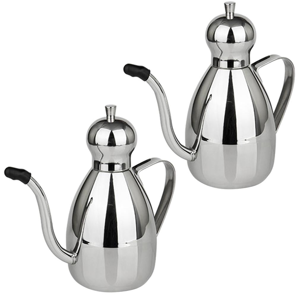 2PCS Stainless Steel Oil Can Drizzly Cruet Bottle Dispenser with Drip 0.35L