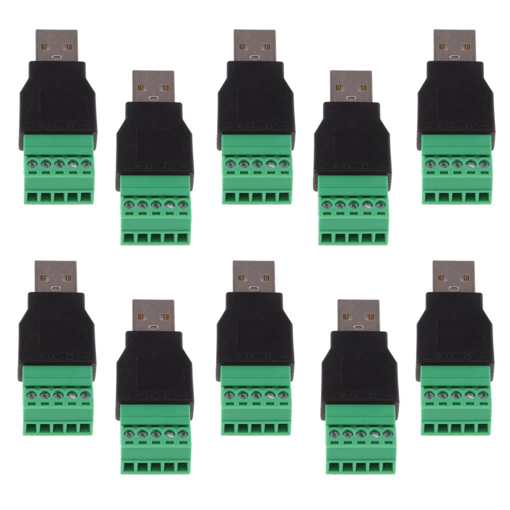 10 x USB Type A Male to 5 Pin Screw Shield Terminal Plug Adapter Connector