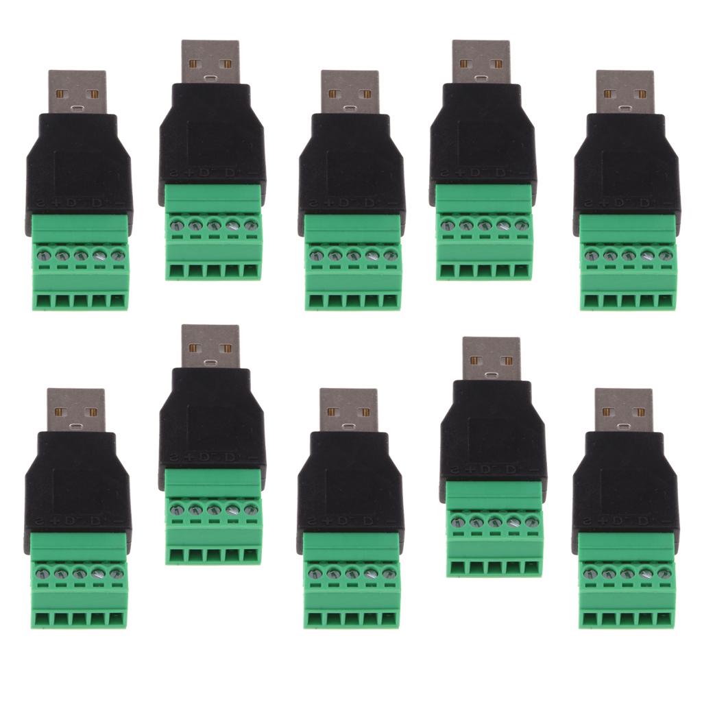 10 x USB Type A Male to 5 Pin Screw Shield Terminal Plug Adapter Connector