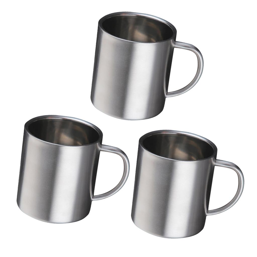 3 Pieces Stainless Steel Double Wall Insulated Mug Coffee Beer Tea Mug 300ml