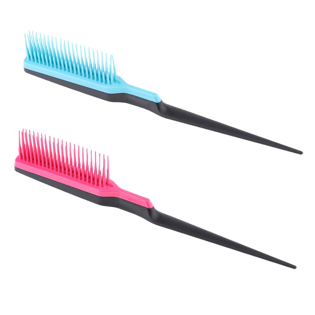 2pcs Natural Hair Brush Comb Hairdressing Barber Wig Hairbrush Rose Red+Blue
