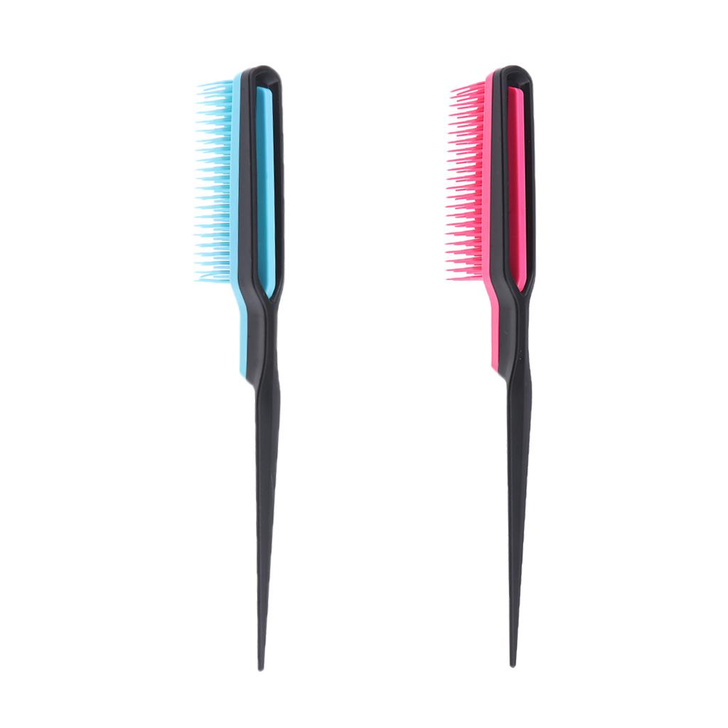 2pcs Natural Hair Brush Comb Hairdressing Barber Wig Hairbrush Rose Red+Blue
