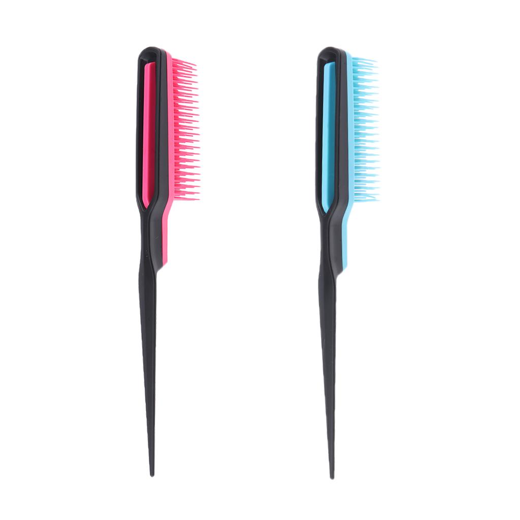 2pcs Natural Hair Brush Comb Hairdressing Barber Wig Hairbrush Rose Red+Blue