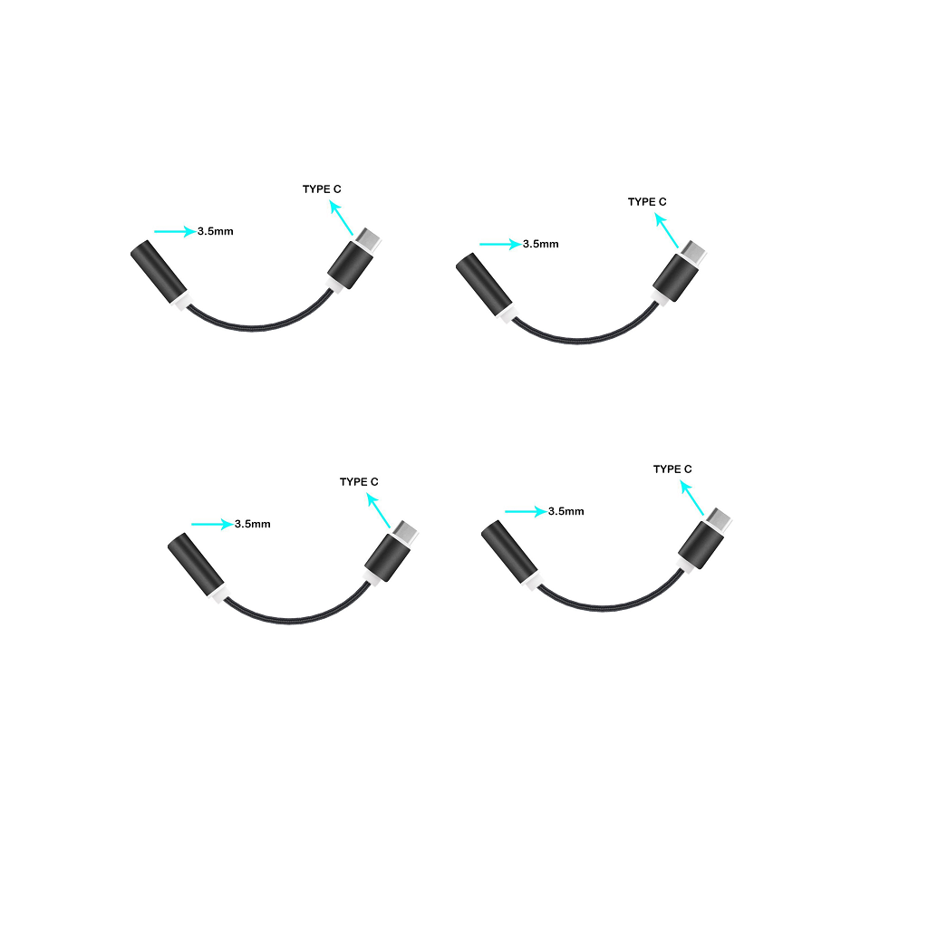 4x USB-C Type C to 3.5 mm Headphone Jack Adapter Earphone Audio Cable Black