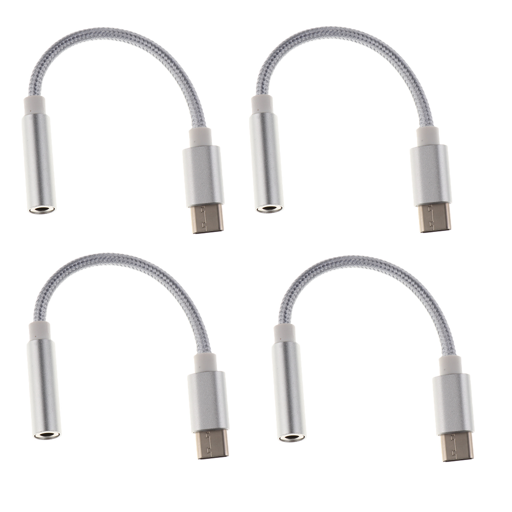 4x USB-C Type C to 3.5 mm Headphone Jack Adapter Earphone Audio Cable Silver