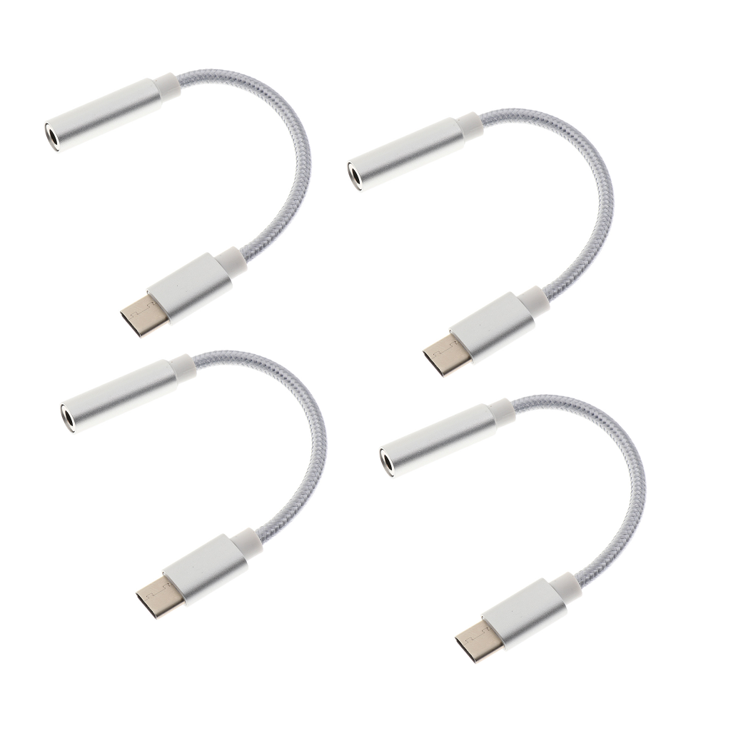 4x USB-C Type C to 3.5 mm Headphone Jack Adapter Earphone Audio Cable Silver