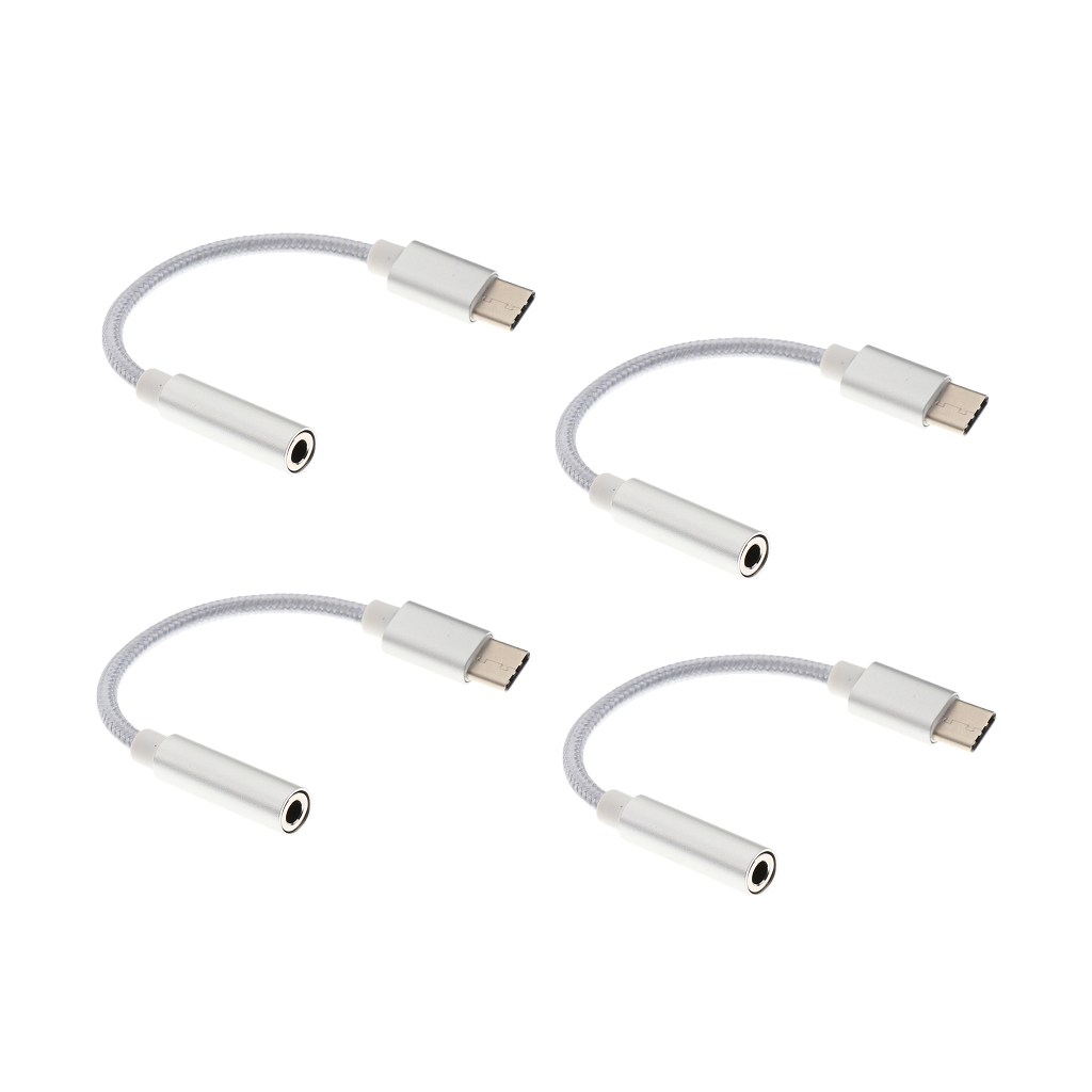 4x USB-C Type C to 3.5 mm Headphone Jack Adapter Earphone Audio Cable Silver