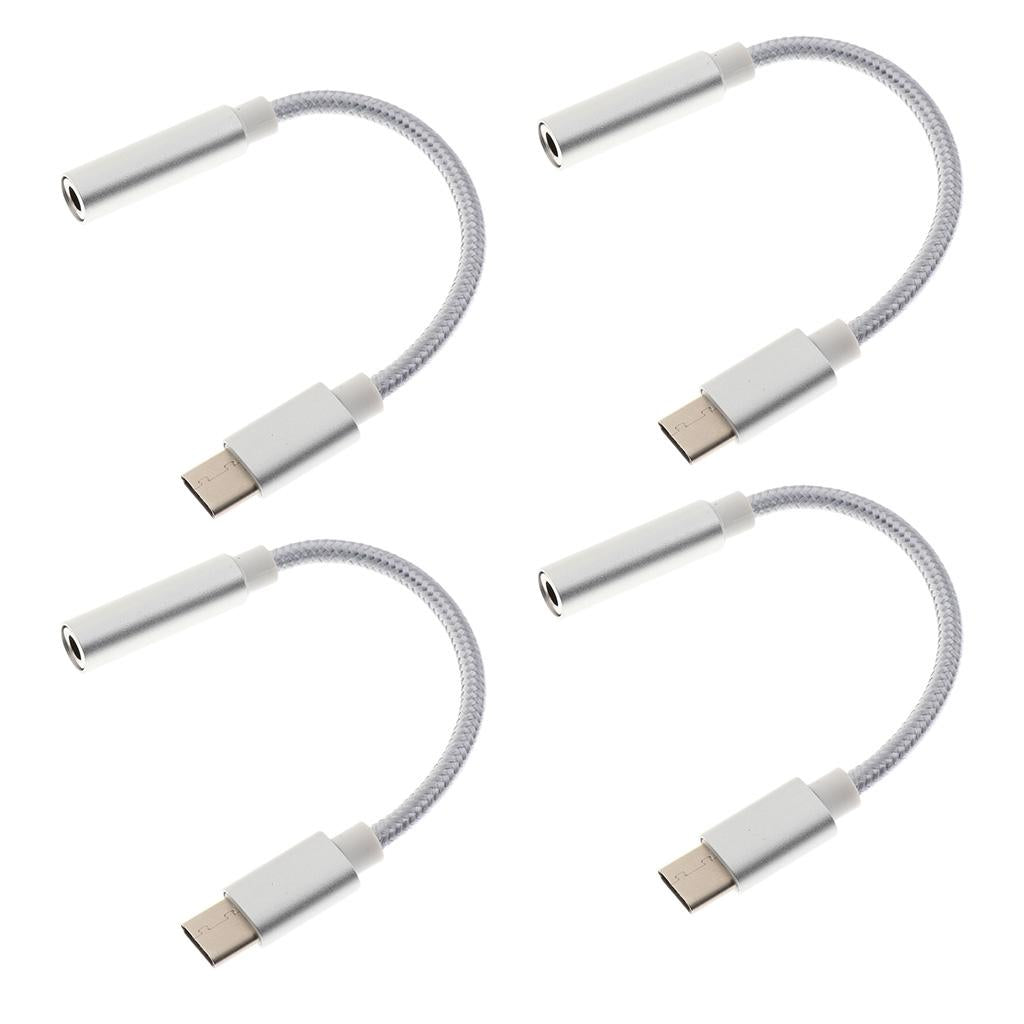 4x USB-C Type C to 3.5 mm Headphone Jack Adapter Earphone Audio Cable Silver