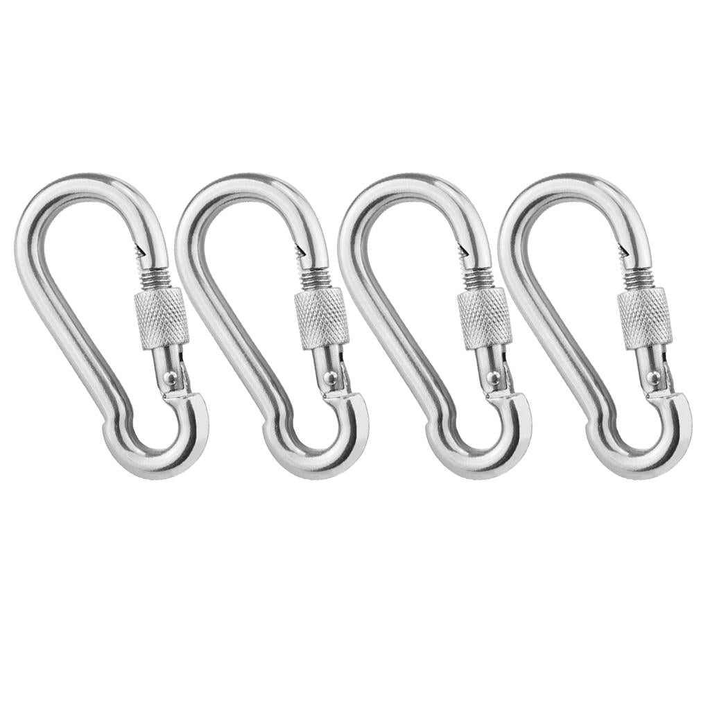 4pcs Stainless Steel Hammock Hanging Carabiner Screw Locking Keychain Hook