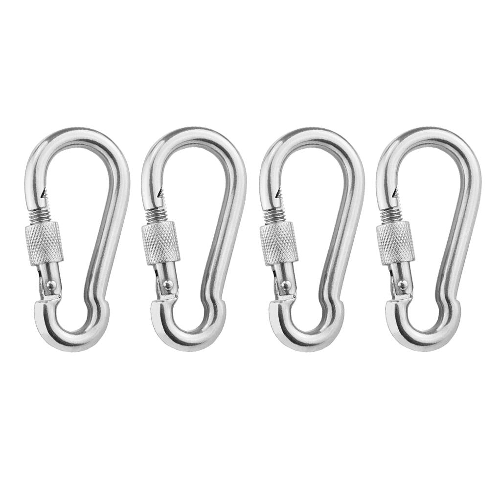 4pcs Stainless Steel Hammock Hanging Carabiner Screw Locking Keychain Hook
