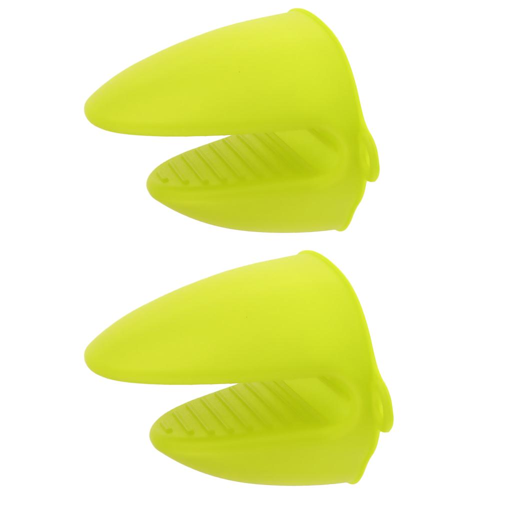 2pcs Silicone Hot Pot Holder Oven Grip Pinch Mitts Finger Tab Protect Green